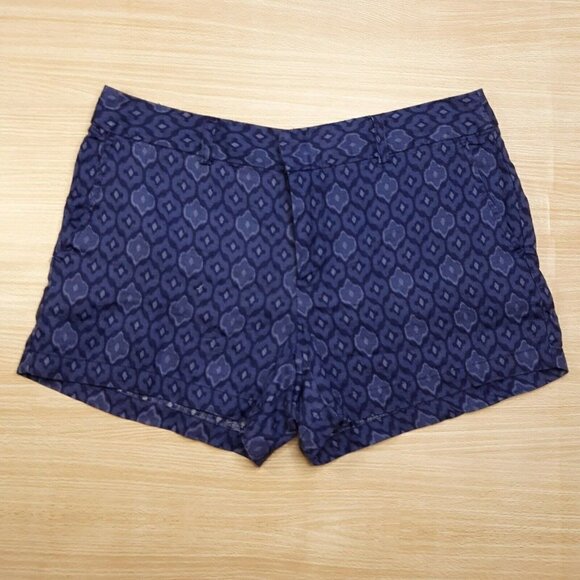 Cynthia Rowley 100% Linen Aztec Shorts. Blue 6 - Picture 1 of 7